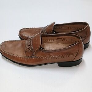 Florsheim Cognac Brown Slip On Leather Loafer Braided Men's 9 Wide